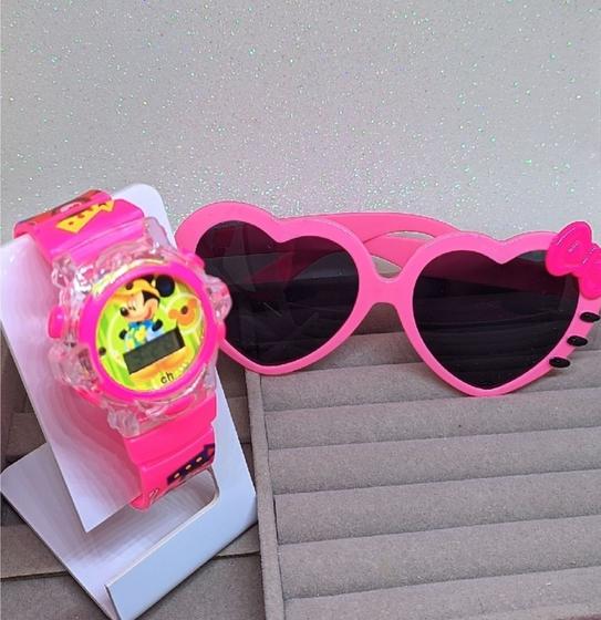 Imagem de Kit Relógio Digital Pisca luz Colorido Toca Música Meninos/Meninas Personagens Disney + Óculos de Sol Infantil Crianças