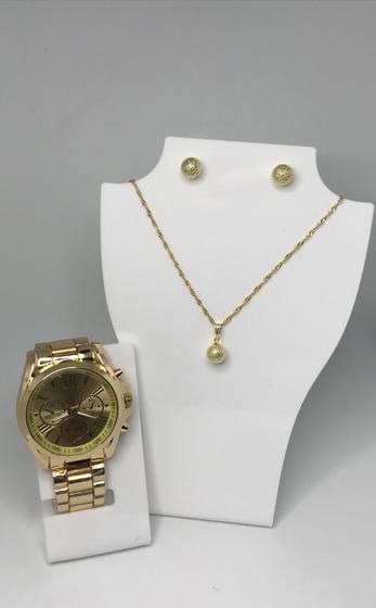 Imagem de Kit relógio feminino com colar e brincos presente namorados dia das mães 