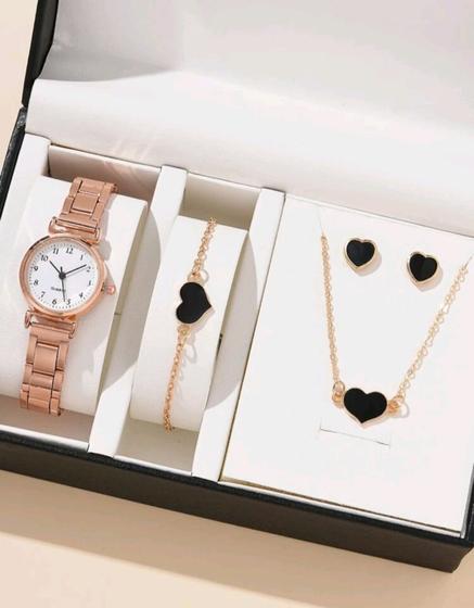 Kit relógio feminino com pulseira, cordão e brinco Menor preço em Kit relógio feminino com pulseira, cordão e brinco