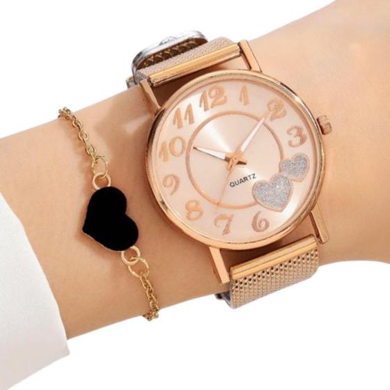 Imagem de Kit Relógio Feminino Elegante Bronze Com Pulseiras Quartz