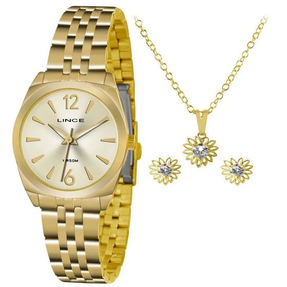 KIT Relogio Feminino Lince Dourado LRGH073L KU68 Menor preço em KIT Relogio Feminino Lince Dourado LRGH073L KU68