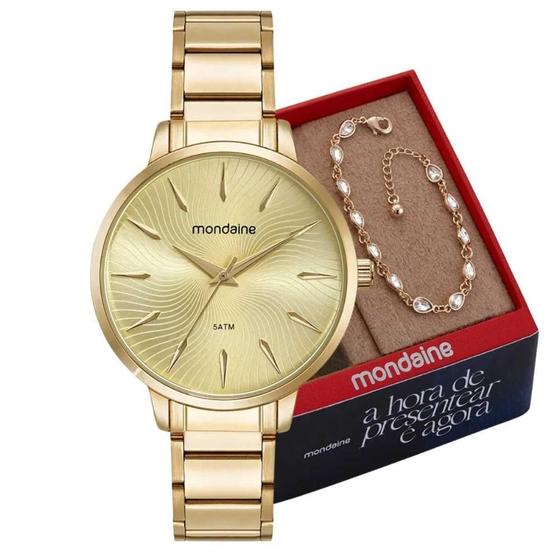 Imagem de Kit Relógio Feminino Mondaine +Pulseira 32561Lpmkde1 Dourado