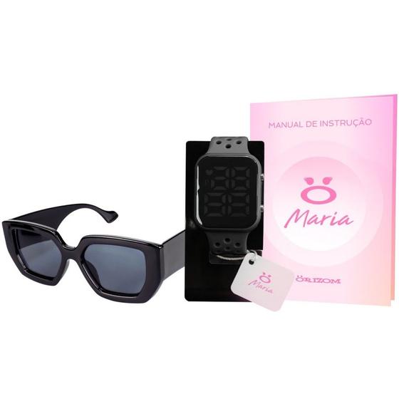 Imagem de Kit relógio feminino prova dágua leve oculos retro