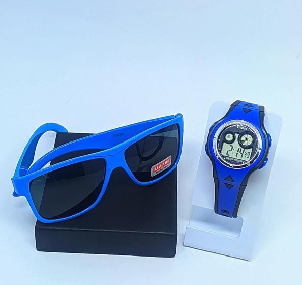 Imagem de Kit Relógio Infantil Digital Alarme Luz Led Esporte Watch Menino/Menina + Óculos de Sol Quadrado Flexível para Crianças