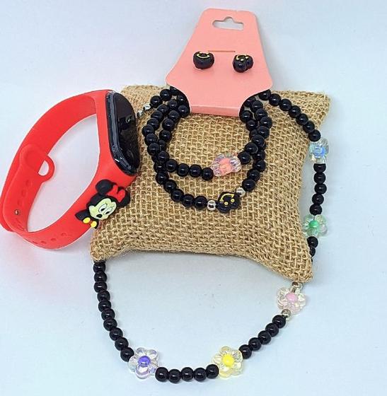 Imagem de Kit Relógio Infantil Digital Led Bracelete Prova água Esportivo Meninas Disney 3D + Colar Brincos Pulseiras Miçangas