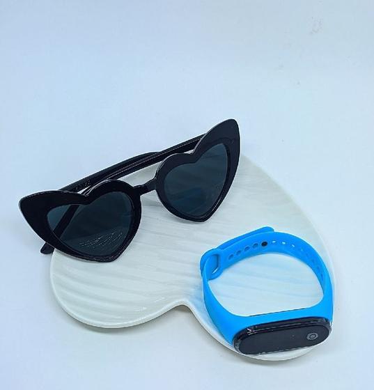 Imagem de Kit Relógio Infantil Digital Led Menina Prova água Esporte + Óculos de Sol Formato Coração para Crianças