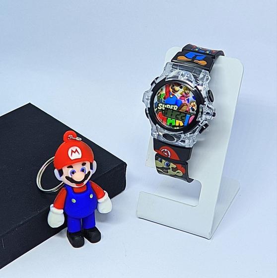 Imagem de Kit Relógio Infantil Digital Pisca Luz Led + Chaveiro Personagem Mini Boneco Minnie Homem Aranha Presente para Crianças