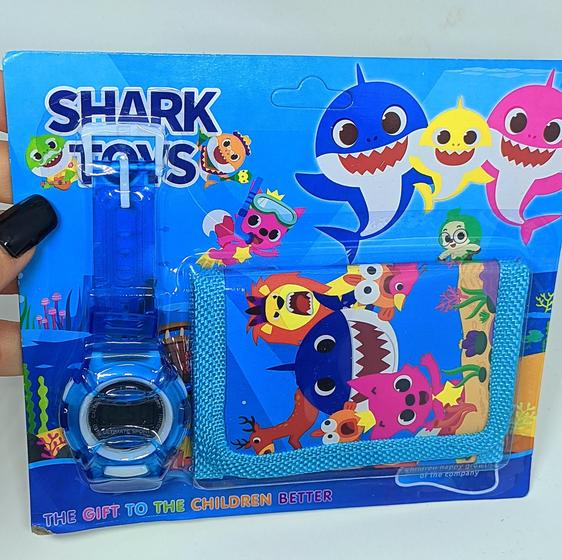 Imagem de Kit Relógio Infantil Digital Silicone Sports + Carteira  para Crianças Desenho Animado Personagem Baby Shark Toys