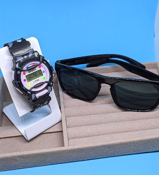 Imagem de Kit Relógio Infantil Digital Sport Watch Colorido Menino/Menina + Óculos de Sol Flexivel Quadrado para Crianças