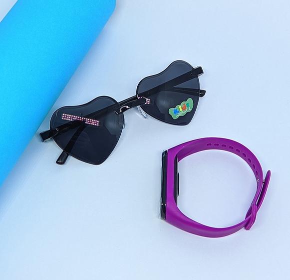 Imagem de Kit Relógio Infantil Led Bracelete Silicone Ajustável Esportivo + Óculos de sol Coração Flexível Luxo Moda Verão 2024