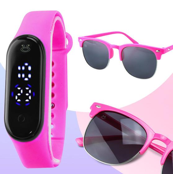 Imagem de Kit Relógio Infantil premium bracelete rosa +oculos envio