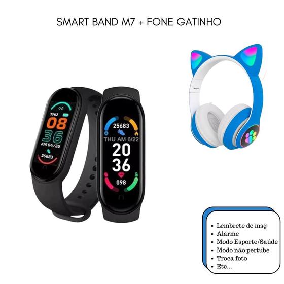 Imagem de Kit Relógio Inteligente Digital M7 Academia Saude Fit  Masculino E Feminino + Fone Gatinho