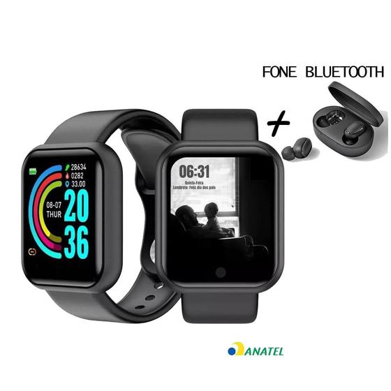 Imagem de Kit Relogio Inteligente Smart Watch Y68 D20 Pro+ Fone Sem Fio Bluetooth V5.0