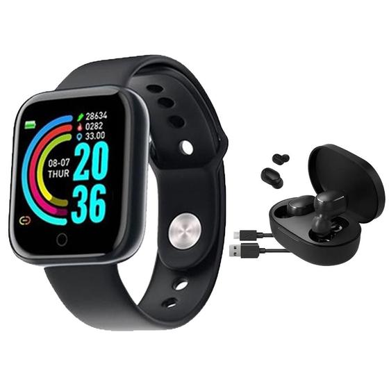 Imagem de Kit Relogio Inteligente Smart Watch Y68 D20 Pro+ Fone Sem Fio Bluetooth V5.0