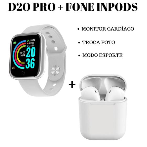 Imagem de Kit Relogio Inteligente Smartwatch  Y68 D20 Pro + Fone inPods 12 Bluetooth