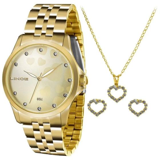 Kit Relogio Lince Feminino Lrgj064l Kt31 Dourado Coraçao Menor preço em Kit Relogio Lince Feminino Lrgj064l Kt31 Dourado Coraçao