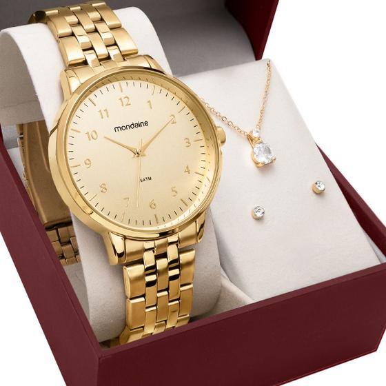 Imagem de Kit Relógio Mondaine Feminino com Colar e Brincos 32596LPMKDE1K1