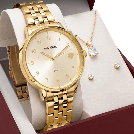 Imagem de Kit Relógio Mondaine Feminino com Colar e Brincos 32597LPMKDE1K1