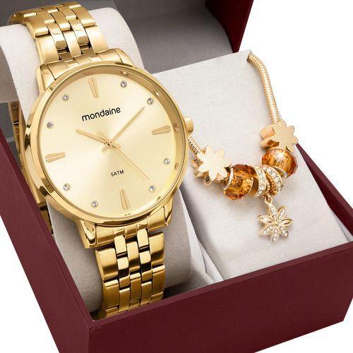 Imagem de Kit Relógio Mondaine Feminino com Pulseira 32598LPMKDE1K2