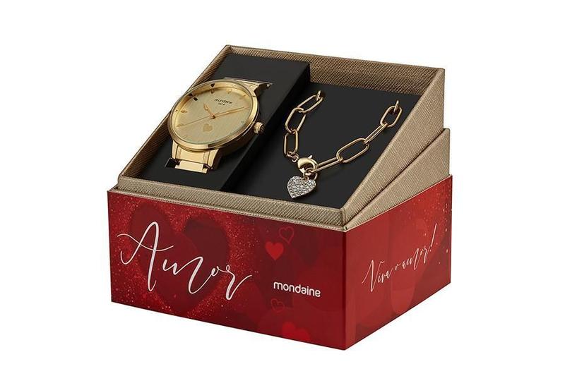 Imagem de Kit Relógio Mondaine Feminino Dourado 32399Lpmkde1 Pulseira