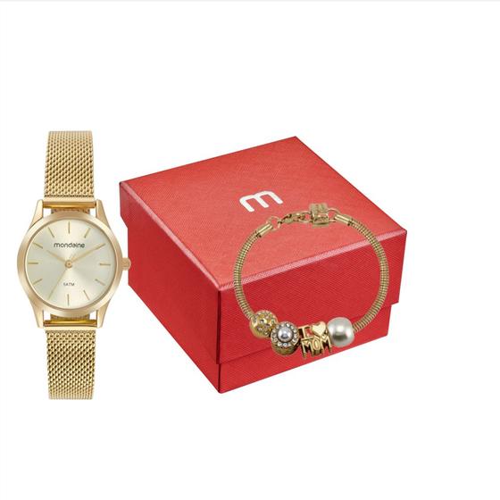 Imagem de Kit Relógio Mondaine Feminino Dourado  32729LPMKDE1K2