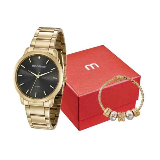 Imagem de Kit Relógio+Pulseira Mondaine Dourado Feminino 53616LPMVDE1K