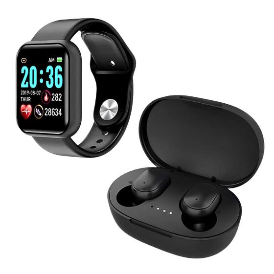Imagem de Kit Relógio Smartwatch Inteligente Masculino + Fone De Ouvido Bluetooth Tws Intra Auricular A6s