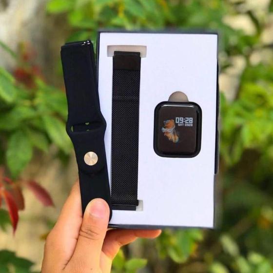 Imagem de Kit Relógio Smartwatch Preto + 2 Pulseiras + Fone Bluetooth