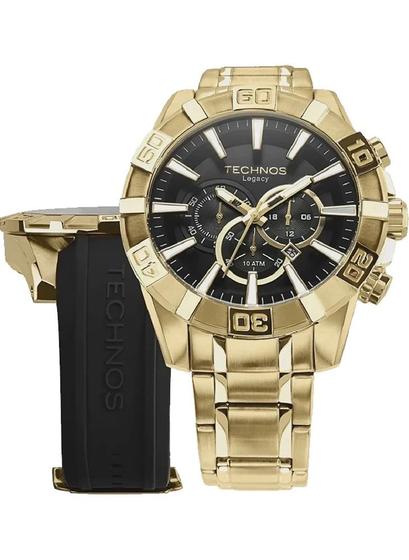 Imagem de Kit Relógio Technos Masculino Analogico Legacy Troca de Pulseira Dourado JS26AET/T1P