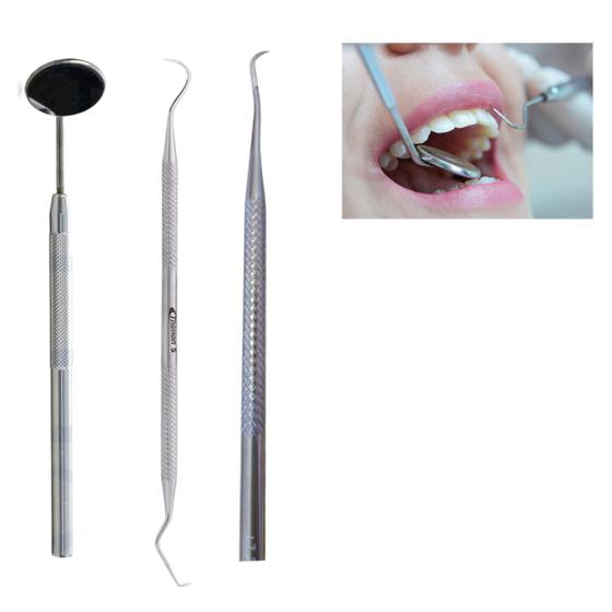 Kit Remoção De Tártaro Dental: Extrator, Sonda E Espelho Menor preço em Kit Remoção De Tártaro Dental: Extrator, Sonda E Espelho