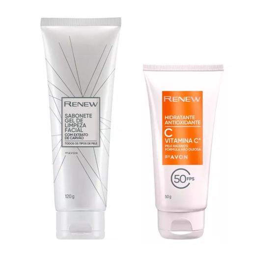 Imagem de Kit Renew Creme Hidratante Vitamina C Antioxidante e Sabonete Facial Extrato de Carvão Avon Skincare