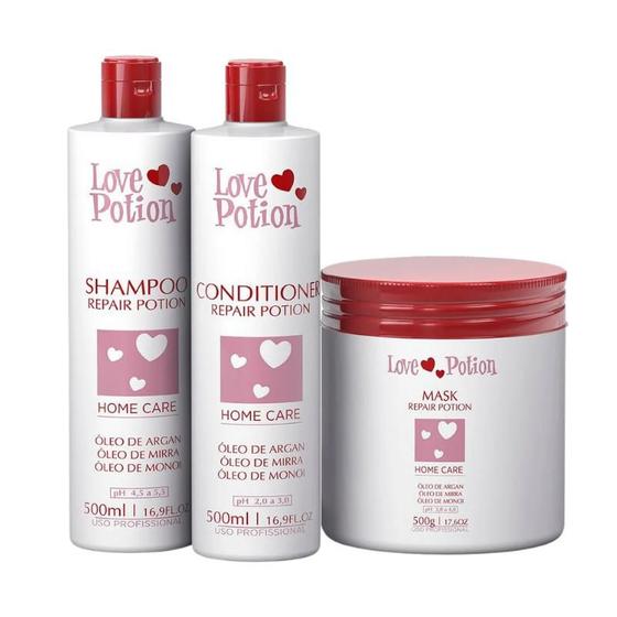 Imagem de Kit Repair Potion Home Care - Shampoo, Condicionador e Máscara Love Potion 3x500g