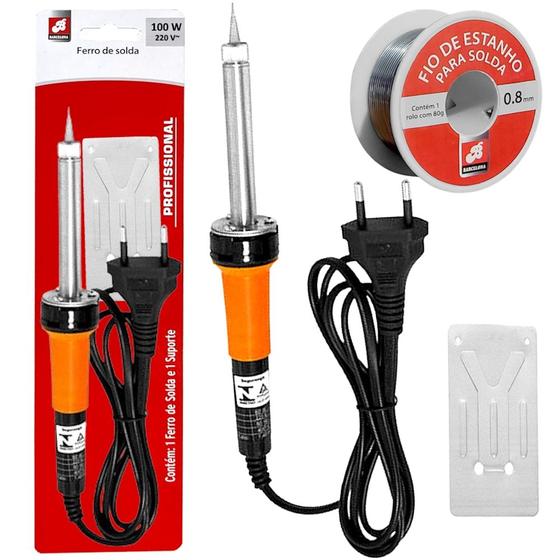 Imagem de Kit Reparo Fios e Comp Eletrônicos Ferro De Solda + Estanho