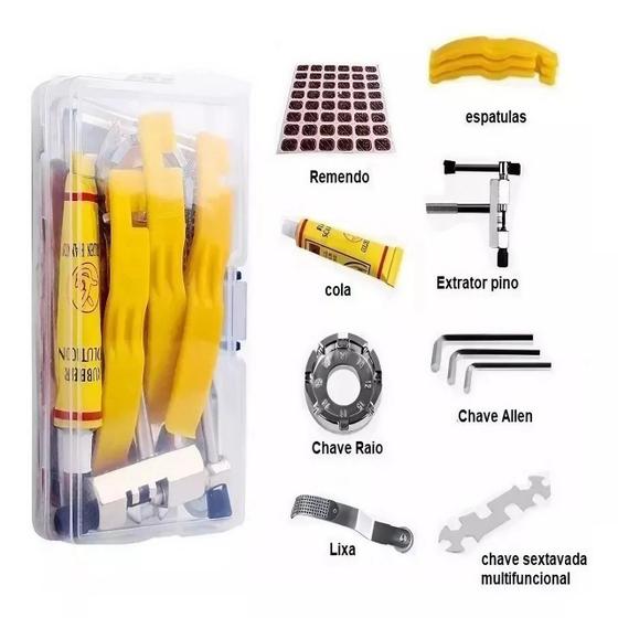 Imagem de Kit Reparo Pneu Bike e Ferramentas de Bicicleta Chave Corrente