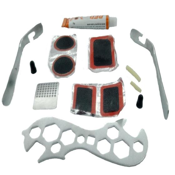 Imagem de Kit Reparo Pneu Bike Ferramenta Cola Lixa12 Peças Bicicleta