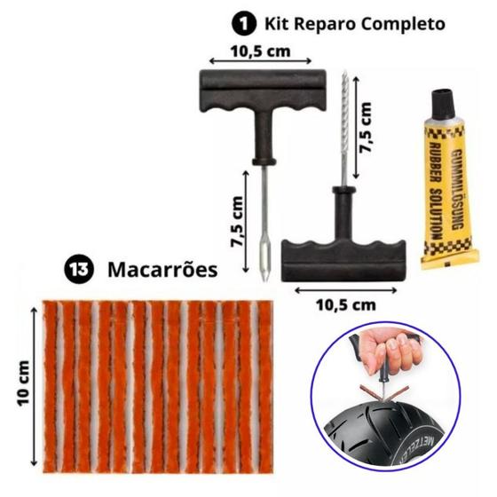 Imagem de Kit Reparo Pneu Sem Câmara Ferramentas para Carro e Moto