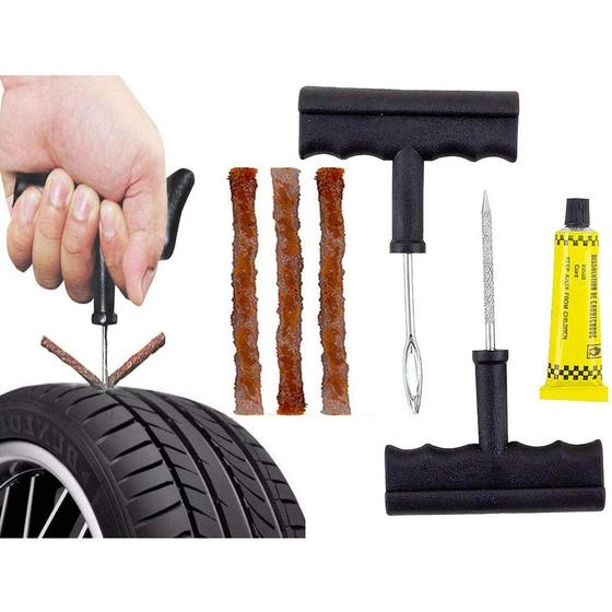 Imagem de Kit Reparo Remendo De Pneu Moto Carro Sem Câmera Macarrão Pneu 3 Refis