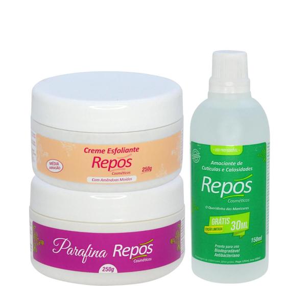 Imagem de Kit Repos Amaciante 120ml + Esfoliante 250ml + Parafina 250ml