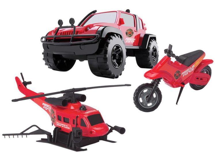 Imagem de Kit Rescue Force Jipe Helicóptero e Moto - Brinquedos Cardoso