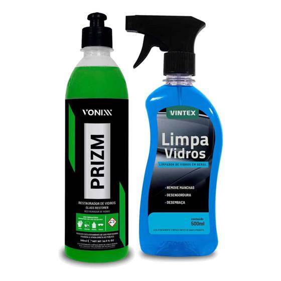 Imagem de Kit Restaurador de Vidros Prizm 500ml + Limpa Vidros 500ml Vonixx