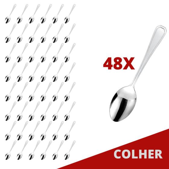 Imagem de Kit Restaurante Colher De Reforçada Inox 48 Pçs Bar / Casa