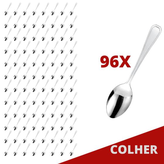 Imagem de Kit Restaurante Colher De Reforçada Inox 96 Pçs Bar / Casa