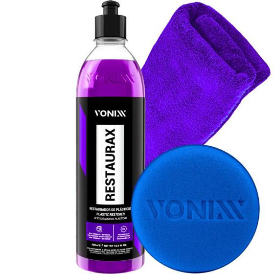 Kit Restaurax Vonixx Aplicador de Espuma Toalha de Microfibra Revitalizador de Plasticos Menor preço em Kit Restaurax Vonixx Aplicador de Espuma Toalha de Microfibra Revitalizador de Plasticos