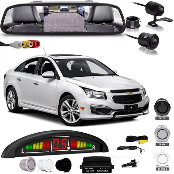 Imagem de Kit Retrovisor Lcd Camera Sensor De Estacionamento Chevrolet Cruze