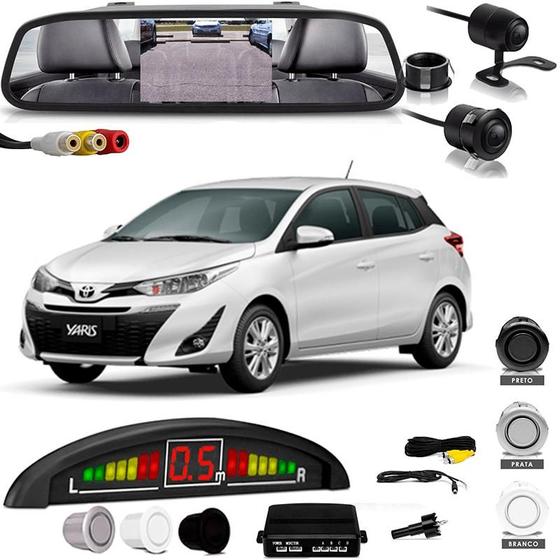 Imagem de Kit Retrovisor Lcd Camera Sensor De Estacionamento Toyota Yaris