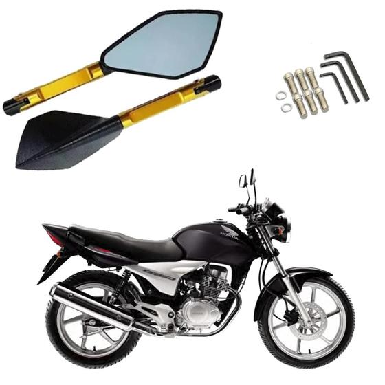 Imagem de Kit Retrovisor Pentagonal Esportivo Stallion R09 Dourado para Moto CG 150 Sport 2005 2006 2007 2008