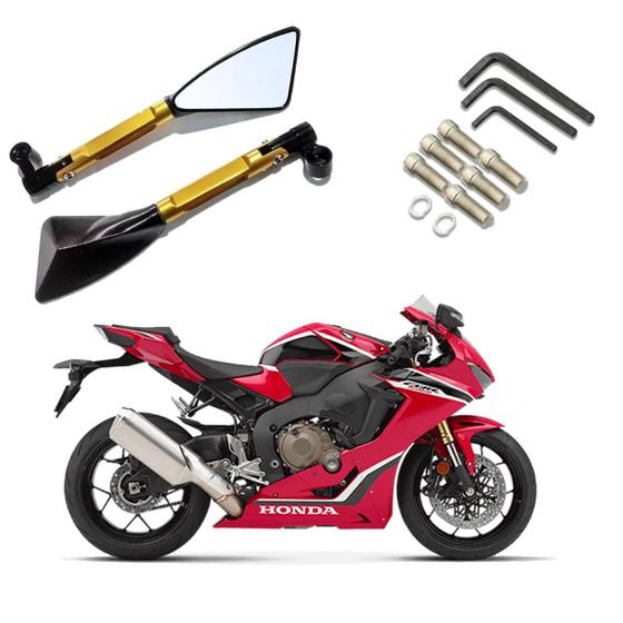 Imagem de Kit Retrovisor Triangular Esportivo R08 Dourado para Moto Honda CBR 250R  2010 2011 2012 2013 2014 2015 2016 2017