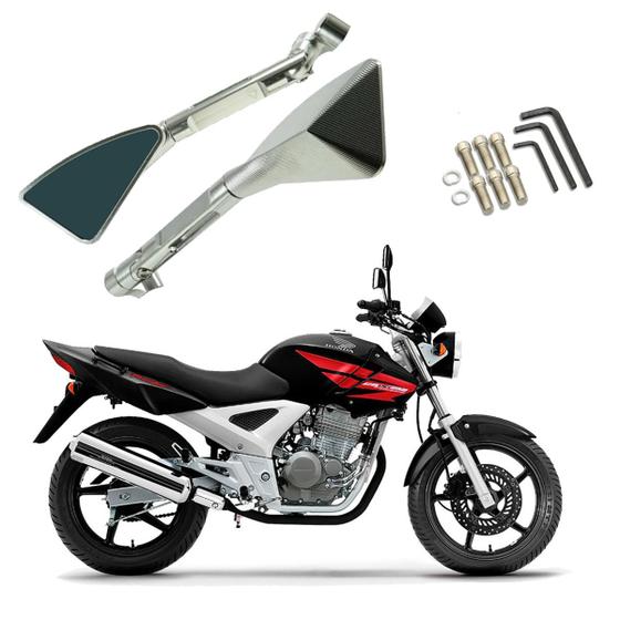Imagem de Kit Retrovisor Triangular Esportivo Stallion R12 Prata para Moto Honda CBX 250 Twister 2001 2002 2003 2004 até 2012