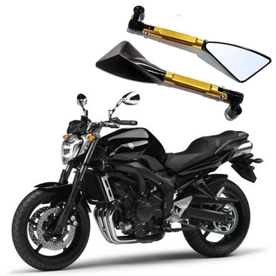 Imagem de Kit Retrovisor Triangular R08 Esportivo Dourado para Moto Yamaha FZ6 N 2005 2006 2007 2008 2009 2010 2011 até 2020