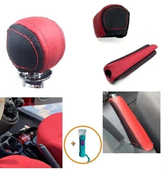 Imagem de Kit Revestimento Couro Capa Manopla Câmbio Manual e Alavanca Freio de Mão Fiat 500 Cult
